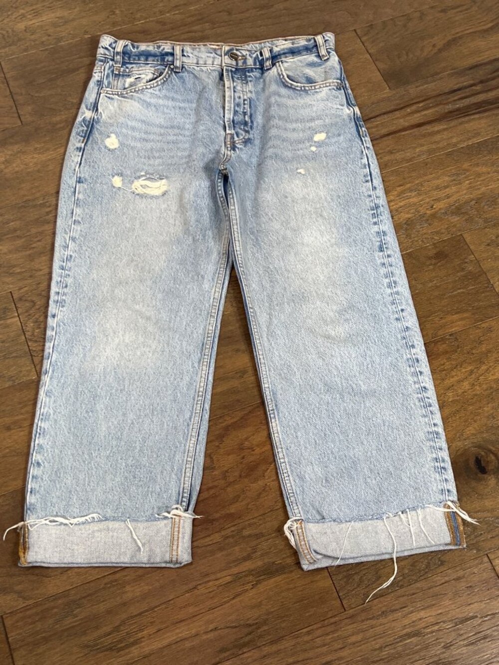 ANINE BING Gavin Jeans Button Fly Raw Hem Blue Sz 29 EUC